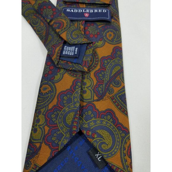 Saddlebred Mens Necktie lot of 3 Gold Navy Plaid Paisley Silk & Silk Blend ties - Picture 5 of 10